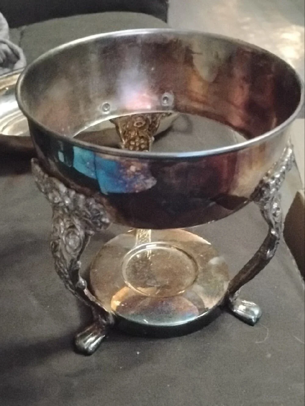 Source Unknown Silver-Tone Ornate Tripod Serving Bowl